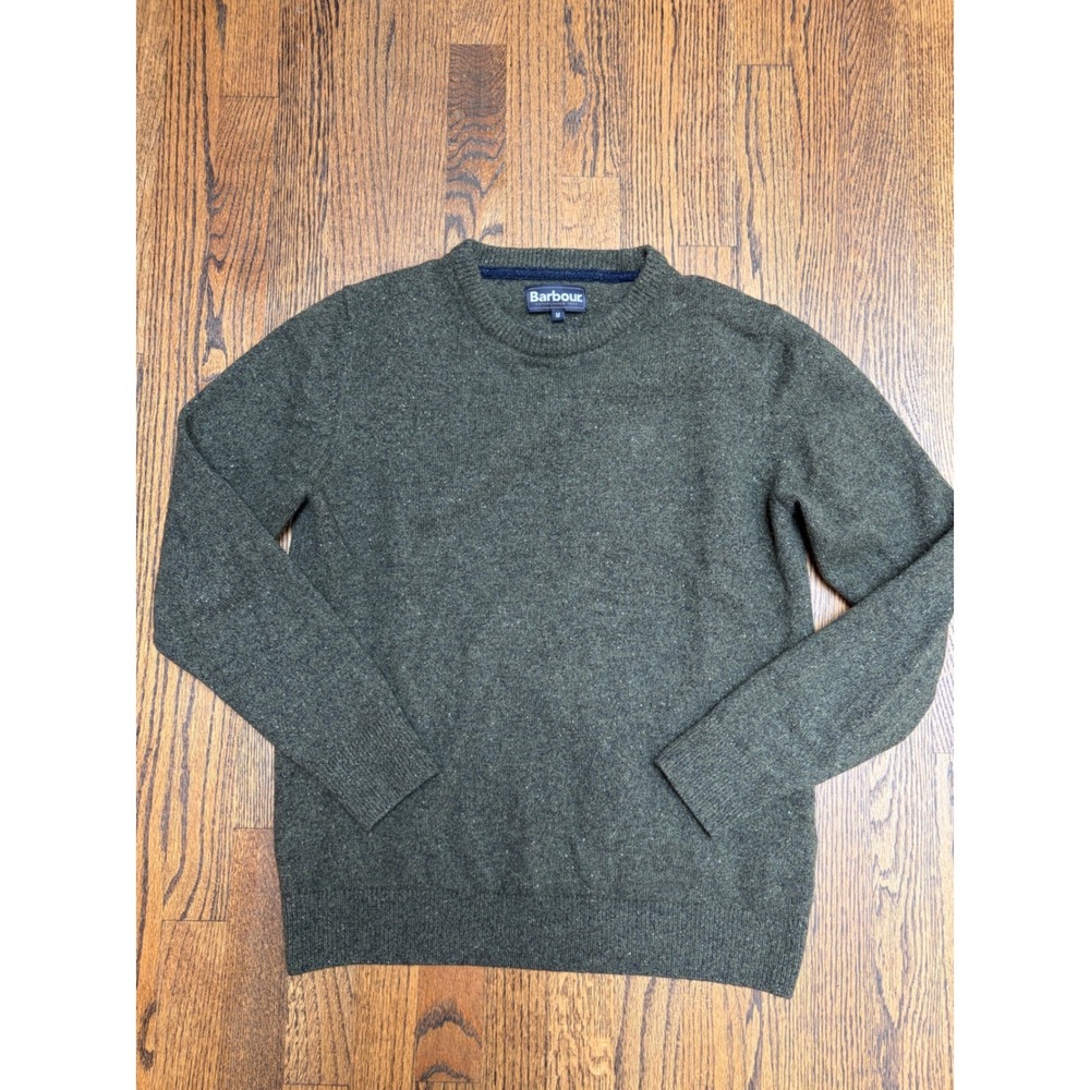 Barbour Sweater Size M Green Wool Silk Blend Crew Neck Heritage Cabincore